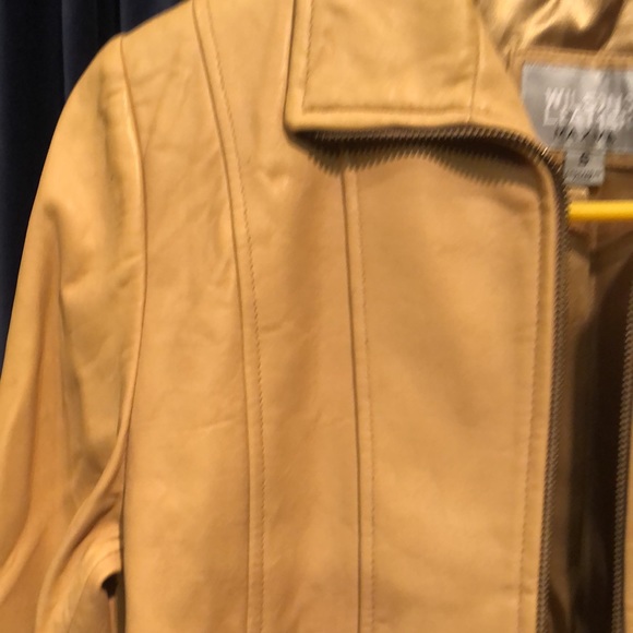 Tan khaki leather jacket pre loved imperfect lots of life left price reflects - Picture 5 of 12